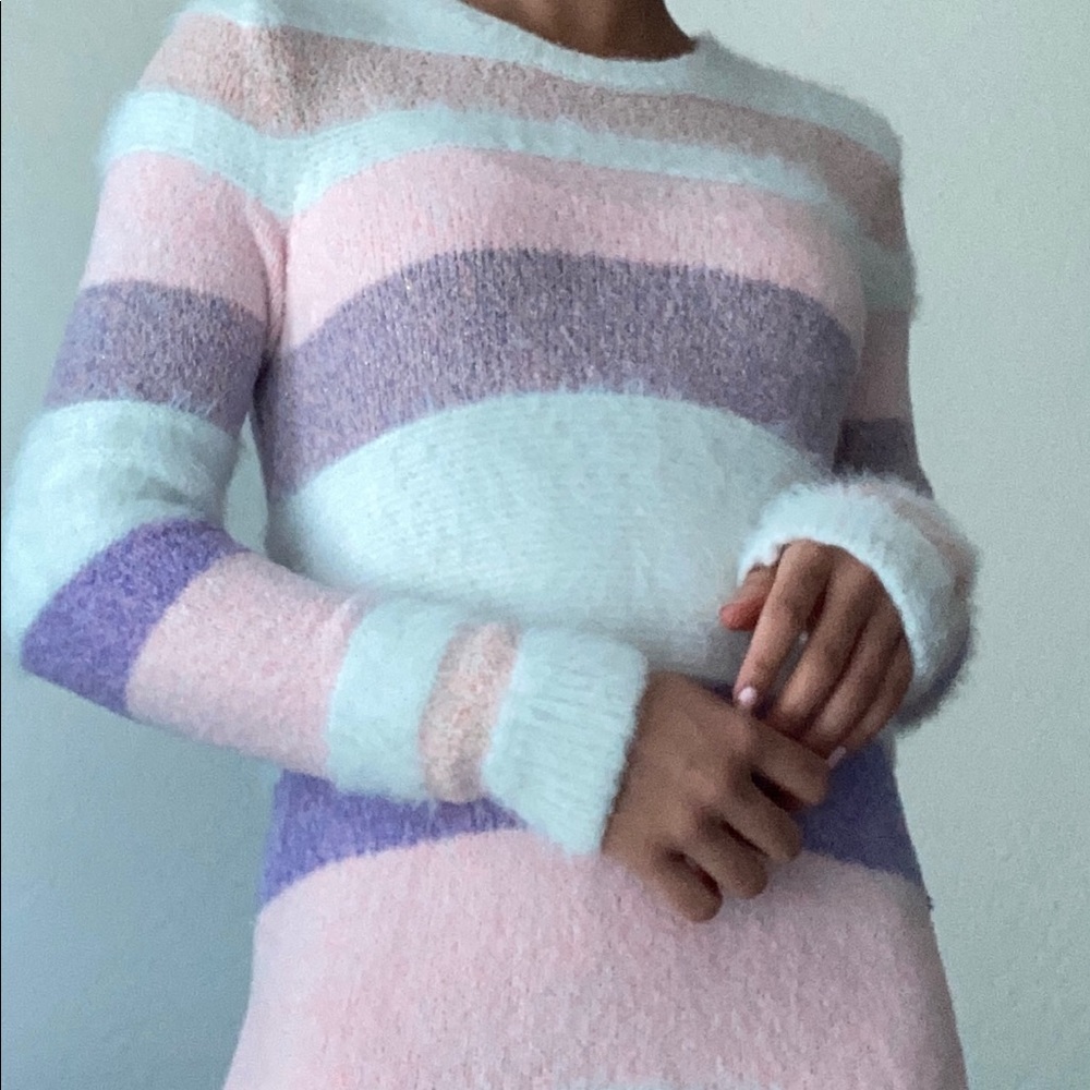 Cute Pink, Purple, Striped Sweater